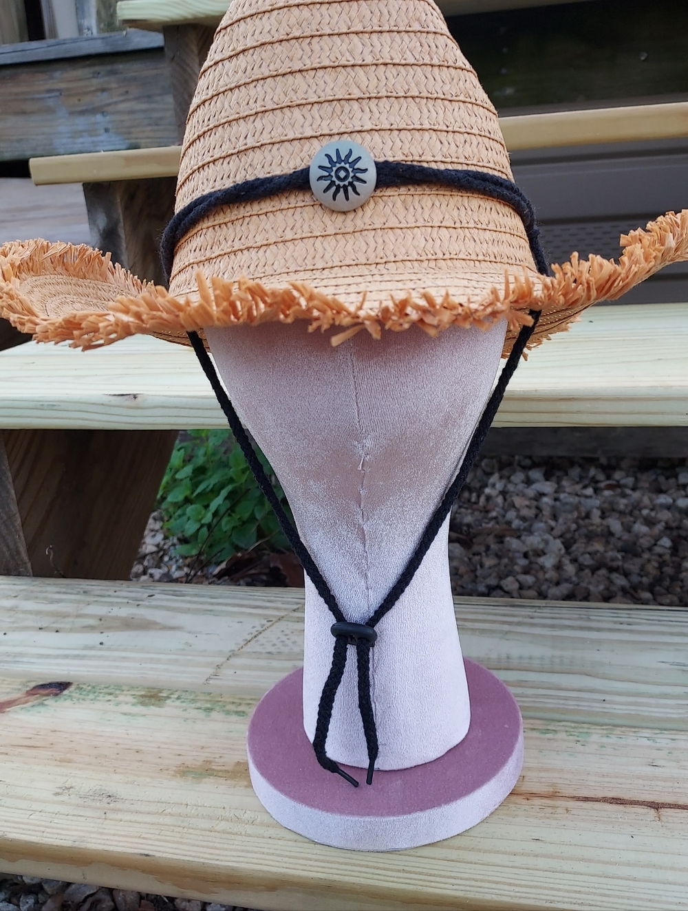 Women's Woven Straw Sun Hat with Chin Cord - Tan